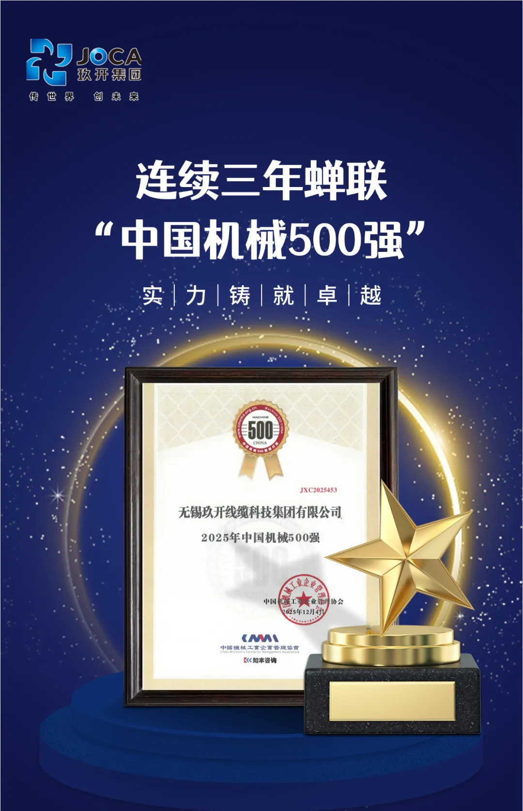 GA黄金甲集团一连三年荣登“中国机械500强” 综合实力再获权威认可